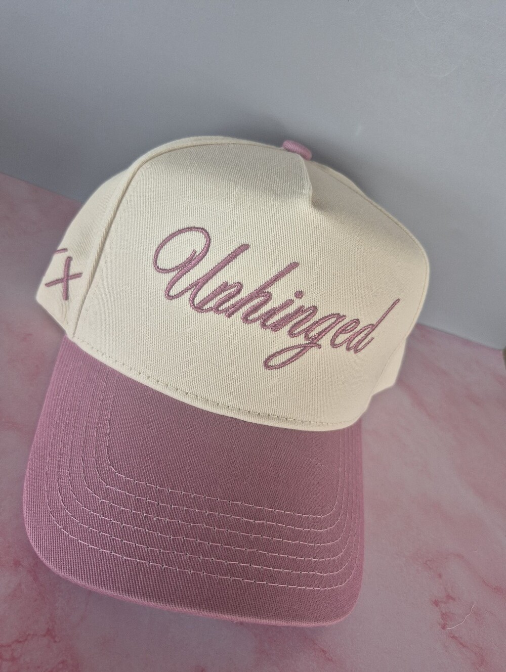 Unhinged Womens Two-Tone Script Cap - Pink & Cream Snap Back
